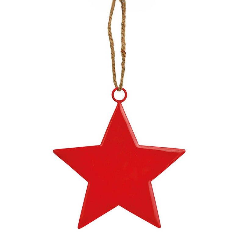 Stella rossa in metallo laccato con filo per essere appesa, dimensione 19 x 19 cm